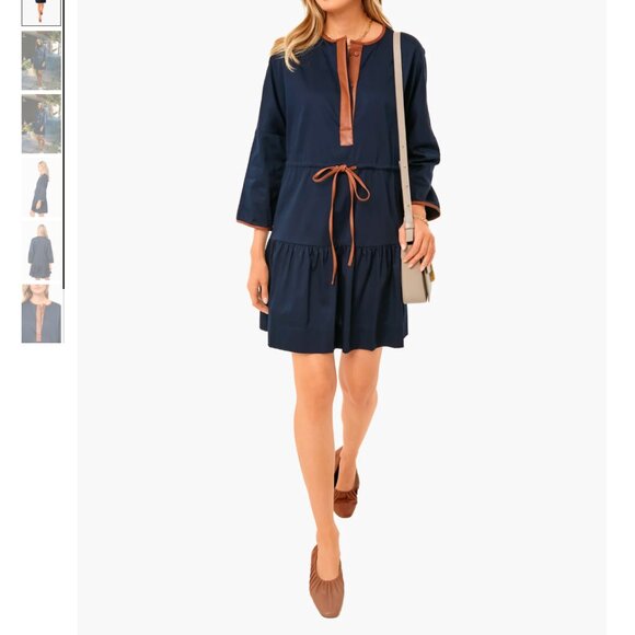 Tuckernuck Dresses & Skirts - TUCKERNUCK  Navy with Leather Lucy Dress Button Flare